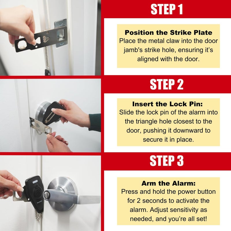 Securityman Portable Door Lock with Alarm | Hotel Door Locks for Travelers Security | Loud 130dB Door Security Device for Hotel Room  Apartment Home  & Travel Safety Inside for Women Children - Black - Image 5